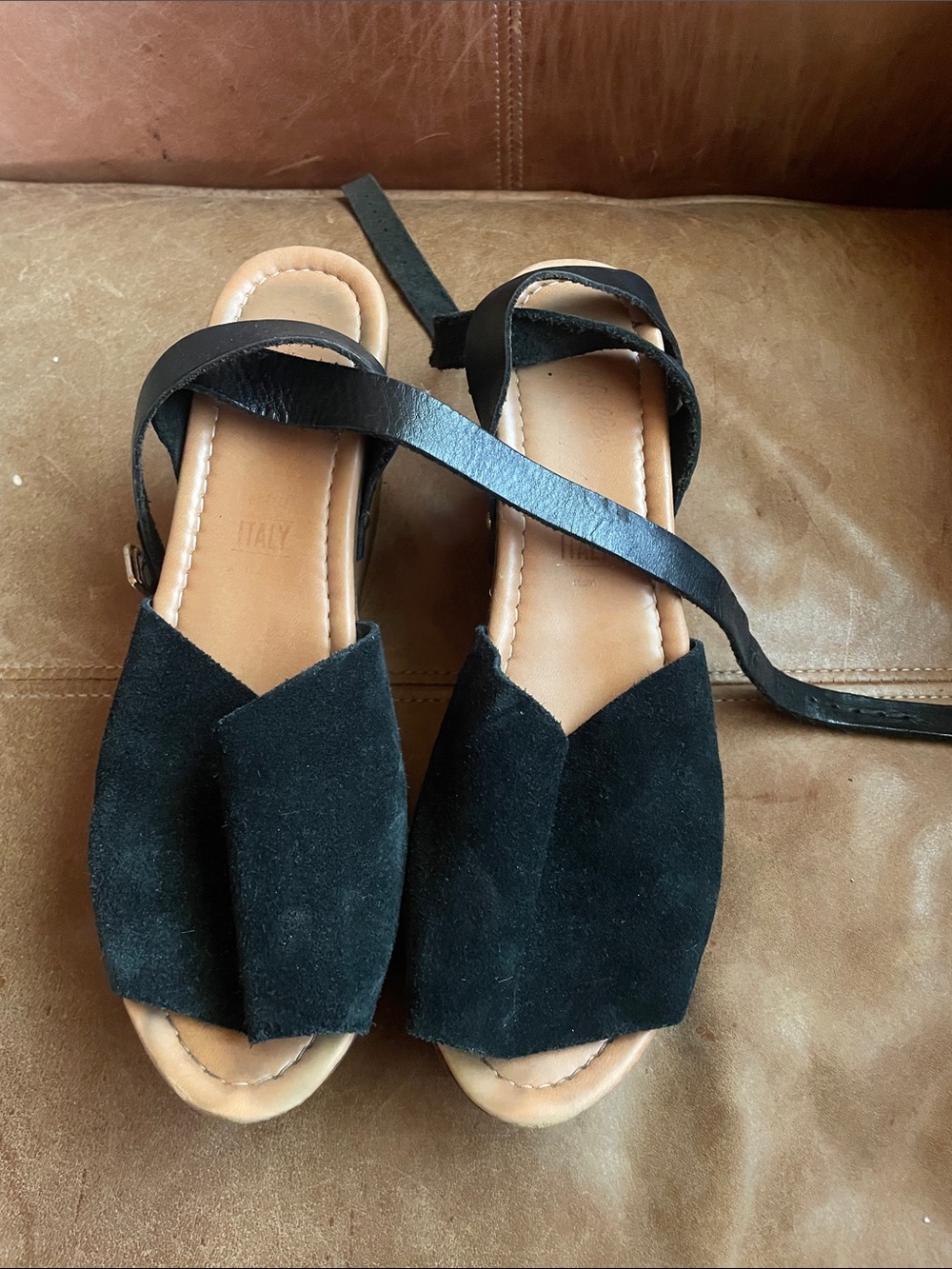 Black Suede Women’s platform wedge with Ankle Wrap